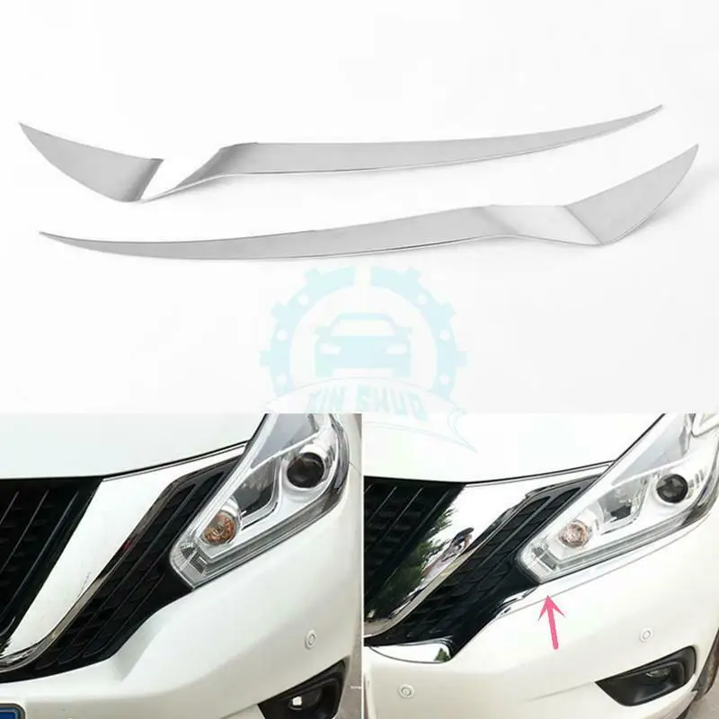 

2Pcs Chrome Headlight Front Light Brow Cover Trim For Nissan Murano 2015-17
