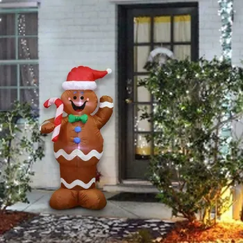 

5ft Christmas Inflatable Santa Claus Gingerbread Snow Man Hold Candy Stick Decor for Indoor Outdoor TSH Shop