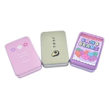 

1Pc Cute Stationery Avocado Rabbit Bear Flower Square Metal Washi Tape Jewelry Storage Box Desk Organizer Card Holders