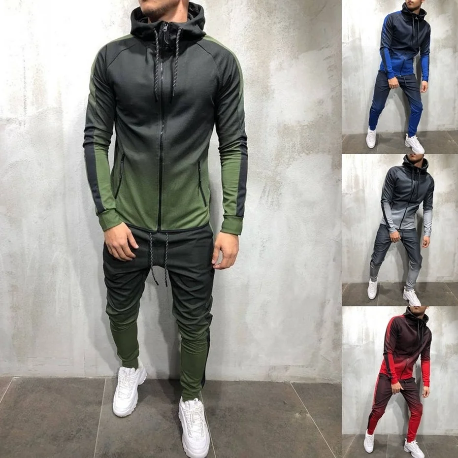 

ZOGAA 2019 Autumn Men Fashion 3D Print Set Sweatshirt+Pants Suits Gradient Casual Jacket Trousers Tracksuit Streetwear Plus Size