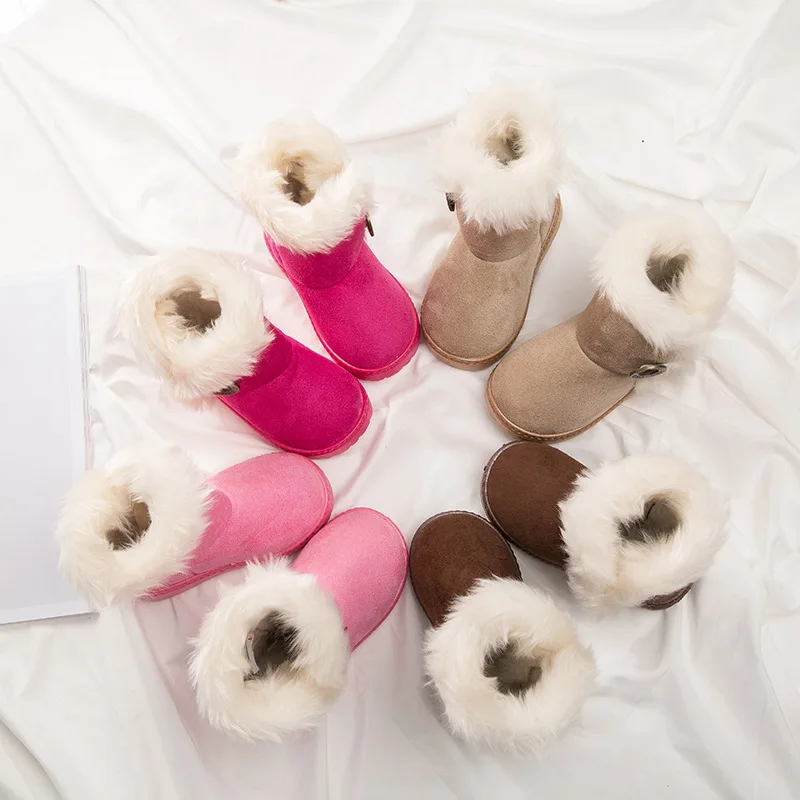 Cute Infant Baby Girls Boys Cotton Warm Snow Boots Fur Flock Thick Prewalker Mid Calf Shoes 