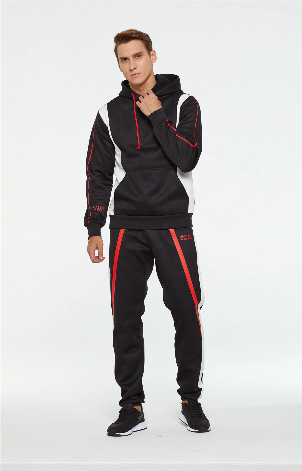 Костюм с круглым воротником и шапкой; костюм для мужчин; повседневная одежда; сезон осень-зима; два комплекта с буквенным принтом для мужчин