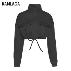 Mulher jack inverno 2020 venda quente novo outono inverno gola longa manga sólida shorts aberto umbigo jaqueta