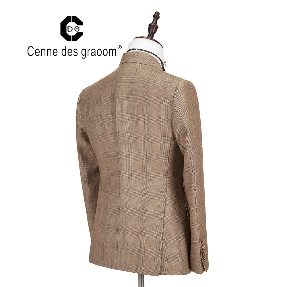 Cenne Des Graoom nuovi uomini vestito Plaid doppio petto due pezzi Slim Fit di alta qualità festa di nozze cantante Costume DG-188
