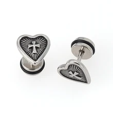 Unisex Punk Rock Heart Shape Stud Earrings Stainless Steel Gothic Cross Earrings for Men Women