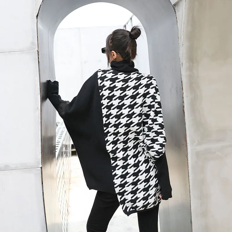 XITAO Fashion Houndstooth Sweaters for Women Loose