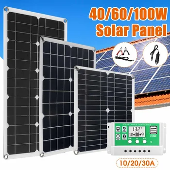 

100W Portable Multifunctional Solar Panel Adjustable Solar Controller Outdoor Power Generation Board Large LCD Display Paramete