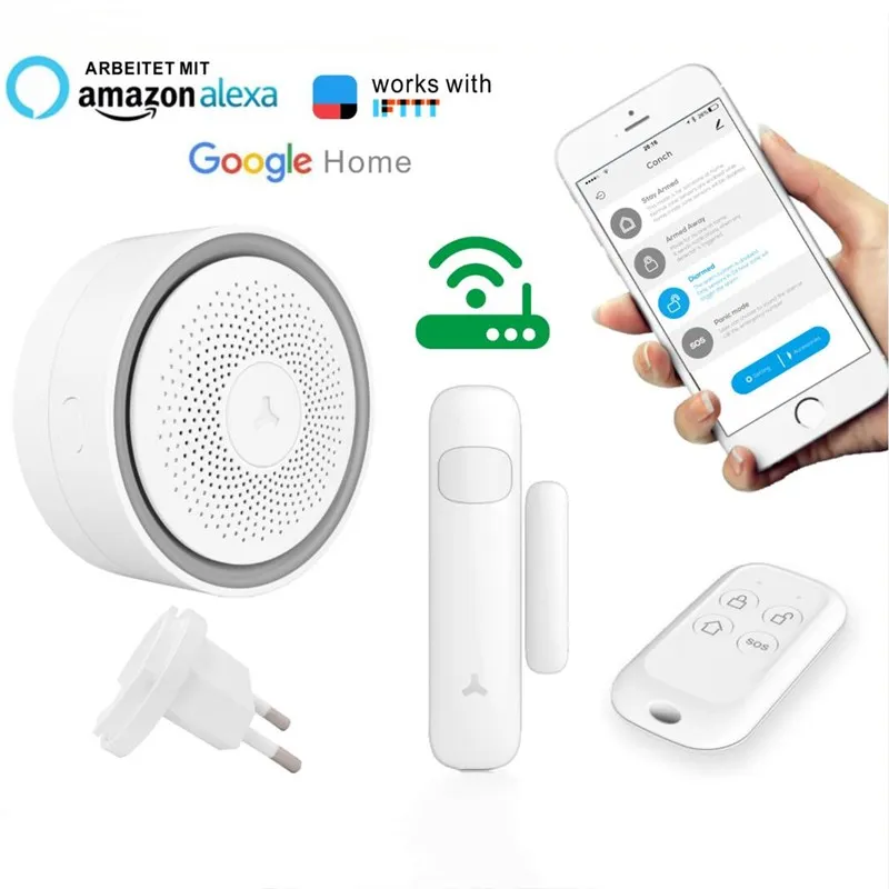 Tuya-alarme de Segurança Doméstica Alexa sem Fio Wi-fi Controle por Voz P2p com Iluminação Led ip Monitoramento