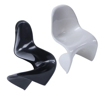 

2 PCS 1/6 Dollhouse Miniature Furniture Plastic "S" Shape Chair Black & White