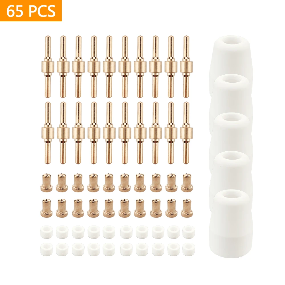 Plasma Cutter Electrodes Nozzles 65Pcs Plasma Cutter Tip Electrodes & Nozzles Kit Consumable Accessories For PT31 CUT 30 40 50 Plasma Cutter Welding Tools