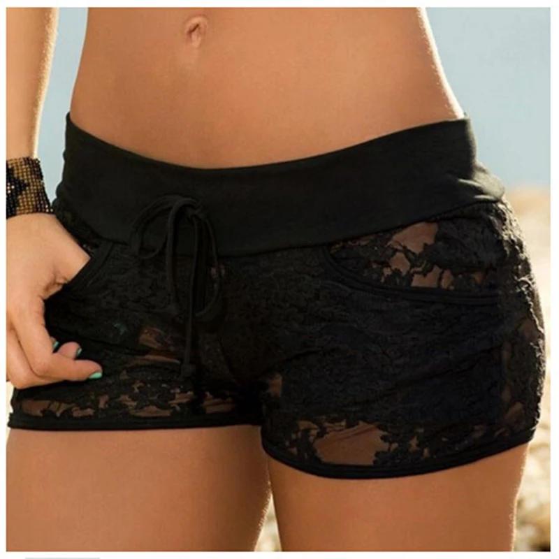 

Summer Sexy Women Lace Hollow Out Black Lace Shorts Panty Hot Sale Heigh Quality Sexy Control Shorts Exotic Bodyshorts Plus Size