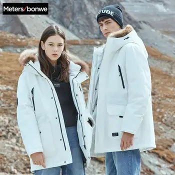 

Metersbonwe Couples Men's Parkas Down Jacket with Hazelnut fur Medium Duck Down Long Coat Warm Climbing Parkas Clothes Snow Coat