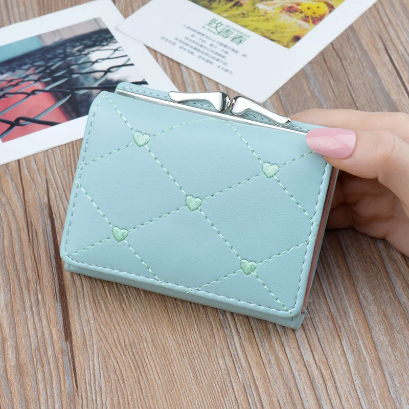 

Small wallet women's short 2020 new Korean multi-function fold zero wallet embroidered thread Lingge wallet card bag