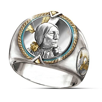 

Silver Color Indian Chief Hip Hop Pirate Eagle Mens Ring Western Cowboy Style Male Ring Punk Biker Party Fashion Jewelry