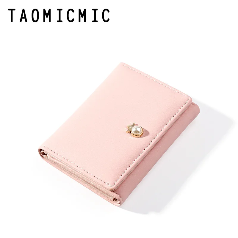 

2019 Pearl Element Trifold Women Wallets Short Soft Leather Ladies Purse Clamp Coin Pocket Card Holder Female Money Handbag