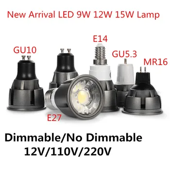 買取 超高輝度調光対応GU10/GU5.3/E27/E14/MR16 Cob 9 ワット 12 ワット 15 ワットled電球ランプ 85-265v 12vスポットライトウォームホワイト/コールドホワイトledライト