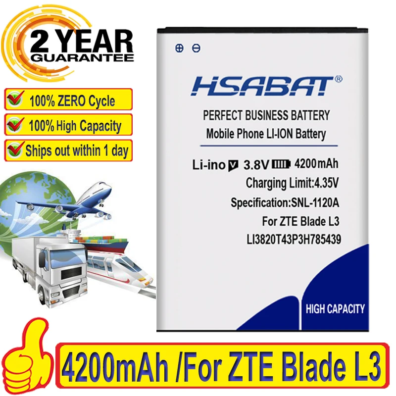 Аккумулятор HSABAT LI3820T43P3H785439 4200 мАч для ZTE Blade L3 | Мобильные телефоны и аксессуары