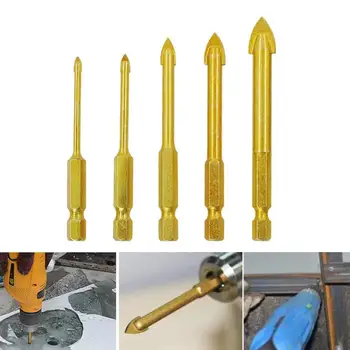 

5-7pcs Titanium Ceramic Glass Drill Bit Tungsten Carbide Cross Spear Head Drilling Tools 6mm For Metal Plastic Tile Cement
