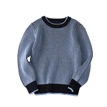

Kids Stripe Sweater Knitted Boys Sweater Jacquard Girls Autumn Winter Children Pullover Solid Cotton Kids Outerwear 3-10 Years