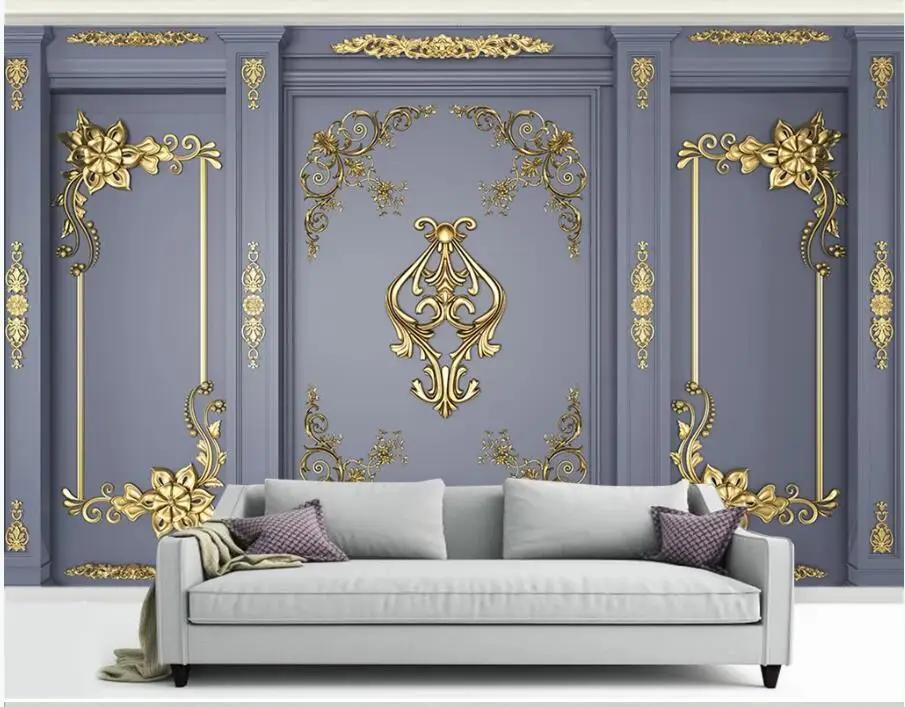 

Custom photo 3d room wallpaper European golden carved background living room home decor 3d wall murals wallpaper for walls 3 d