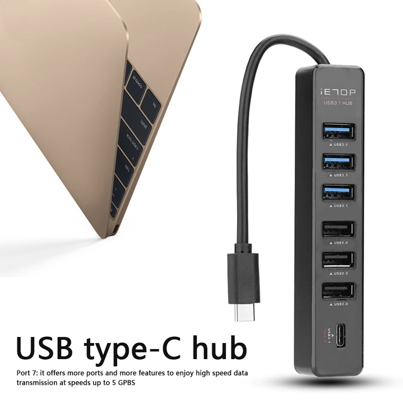 7 портов Type C концентратор Высокоскоростной 5 Гбит/с USB 3 1 2 0 сплиттер для