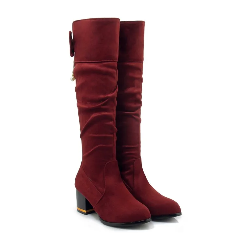 Big Size Euro-American wind pointed thick heel bow metal decoration thin high boots | Обувь