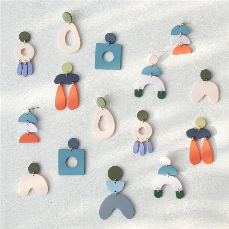 Women Acrylic Long Dangle Drop Earrings Korea Fashion Vintage Geometric Irregular Big Earrings