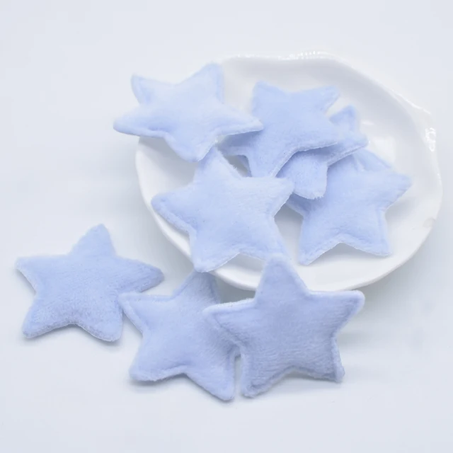 50Pcs/lot 38mm Padded Plush Furry Felt Star Applique for DIY Headwear Hair Clips Bow Accessories Handmade Baby Clothes Hat Decor Light Blue