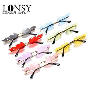 

Fashion Fire Flame Rimless Sunglasses Women Retro Small Cat Eye Sun Glasses Brand Designer Colorful Eyewear Female Oculos De Sol