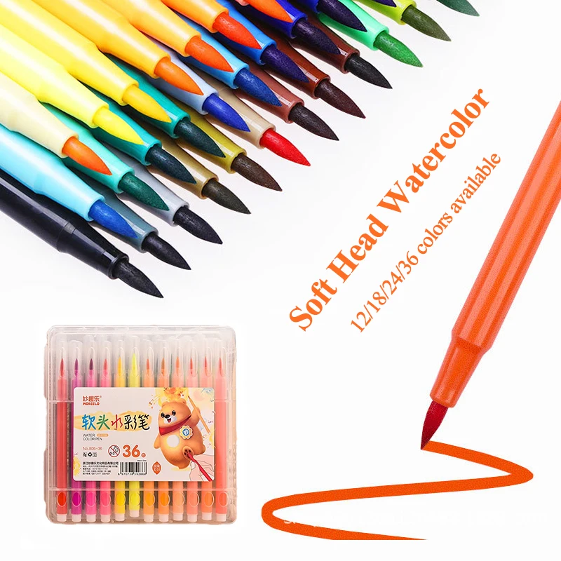 Mokeelo Soft Head Watercolor Pen/brush/marker 12/18/24/36 Colors Washable  Drawing Hook Line Hand Painted Watercolor Brush 806 - Crayons/water-color  Pens - AliExpress