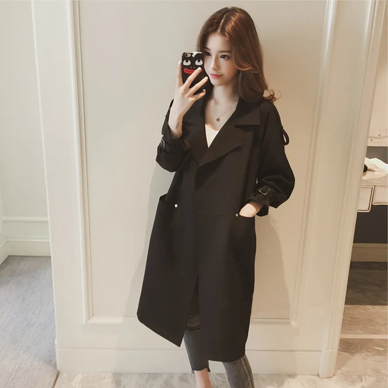

[EWQ] 2020 spring autumn new pattern lapel long sleeve solid patchwork double pockets casual windbreaker women jacket AK37506