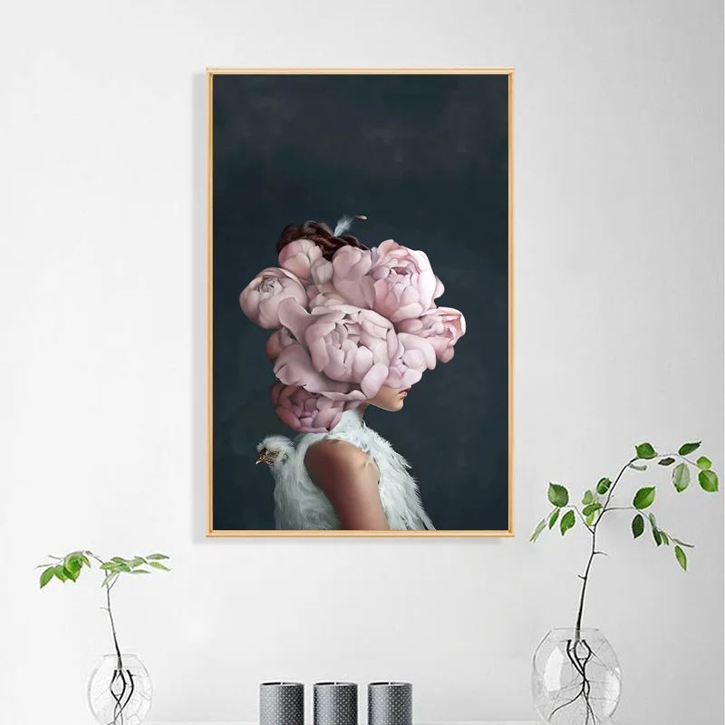 

Flowers Woman Abstract Canvas Painting Wall Art Print Poster Picture Decorative Painting Living Room Home Decoration