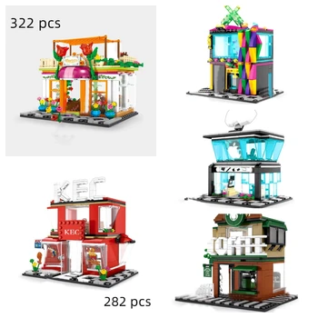 

Miniature City Architecture Building Block Figures Coffee House Flower Mobile Phone Shop Toys For Children Gift 601017-21