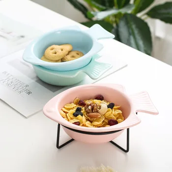 

Fish Shape Elevated Dog Bowl Ceramics Pet Feeder Cat Bowl Porcelain Pet Food Bowl Protect The Spine Dog Cats Feeder Drinker