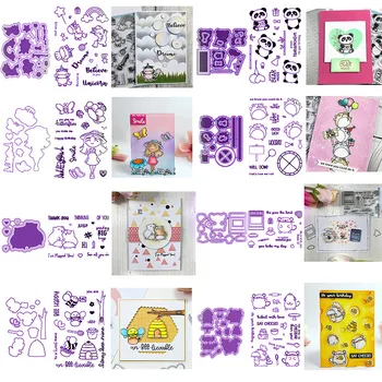 

Mini Unicorns Bees Pandas Mouse Girl Stamps with Cutting Dies for DIY Scrapbooking Craft Card 2020 New