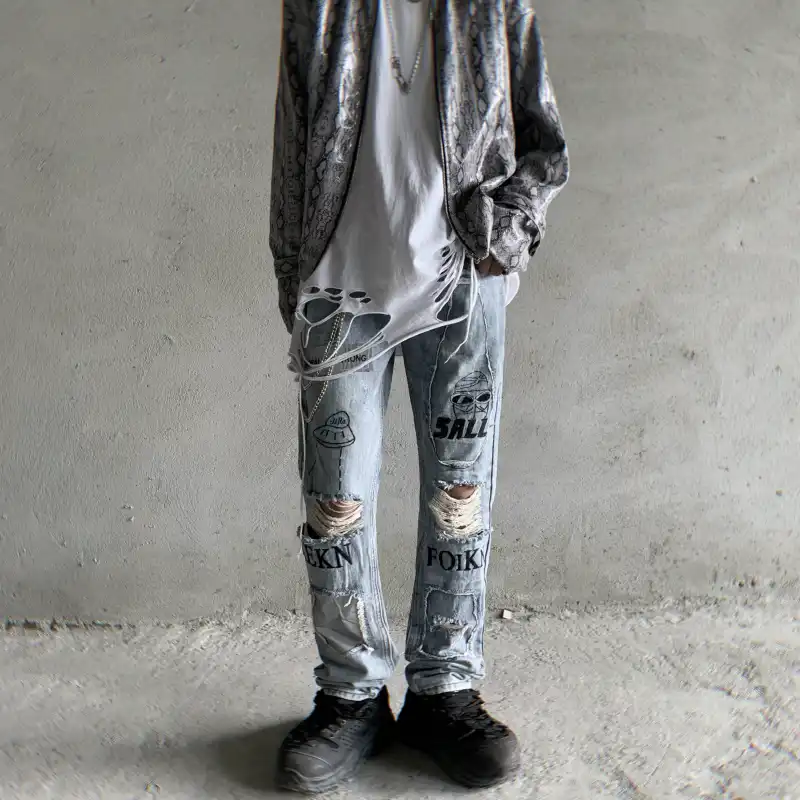 light destroy wash jeans