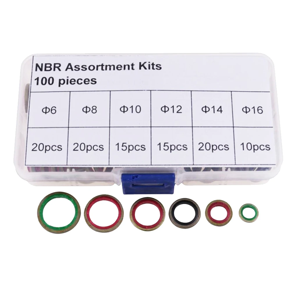100 Pieces Flat Copper Washer Metric Sealing Ring M6 M8 M10 M12 M14 M16 Assortment