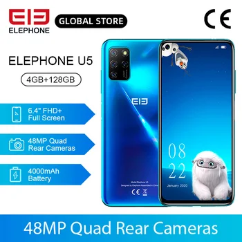 Перейти на Алиэкспресс и купить ELEPHONE U5 смартфон с 5,5-дюймовым дисплеем, восьмиядерным процессором Helio P60, ОЗУ 4 Гб, ПЗУ 128 ГБ, 48 МП, 6,4 мАч, Android 4000