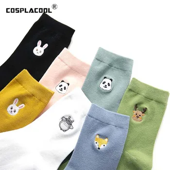 

[COSPLACOOL]Harajuku Funny Socks Women Creative Handmade Embroidered Panda Rabbit Design Sokken Japanese Divertidos Cute Socks