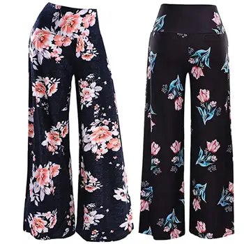 

Casual Lady Floral Print Stretchy High Waist Wide Leg Pants Bell-Bottom Trousers