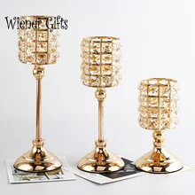Shiny Crystal Candle Lantern Gold Candle Votives Silver Candelabra Candlestick For Home Christmas Wedding Decor Gifts