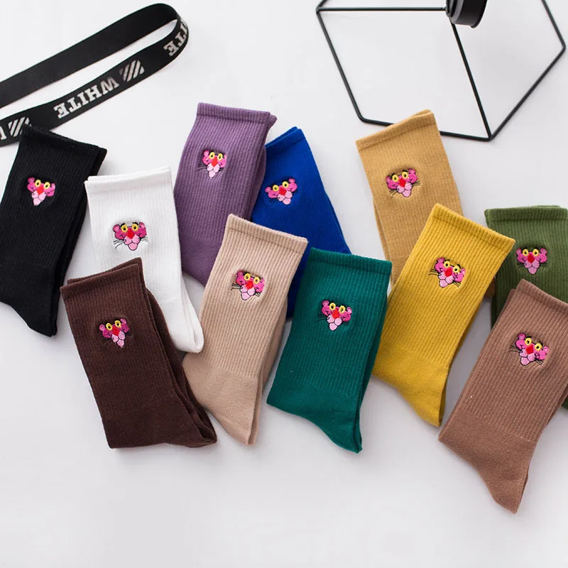 Высококачественные женские носки с вышивкой, милые носки с изображением животных, милые хлопковые забавные Повседневные носки Harajuku для женщин