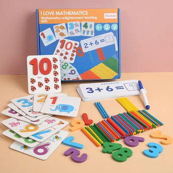 

Kids Math Toys Wood Arithmetic Toy Digital Pairing Cards with Counting Sticks Kindergarten Preschool Toys for Children Girls Boy