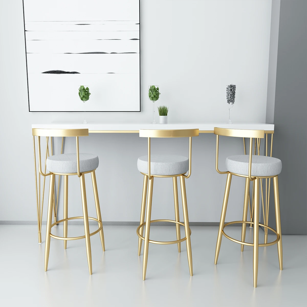 Nordic Modern Minimalist Simple Golden Bar Stool Chair Backrest