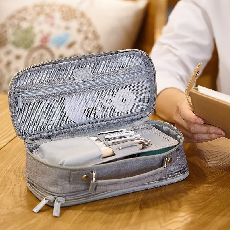 Online Estuche de tela para lápices de doble capa de gran capacidad Kawai útiles escolares para niños maquillaje bolsa pluma caja bolso de estudiante papelería regalo