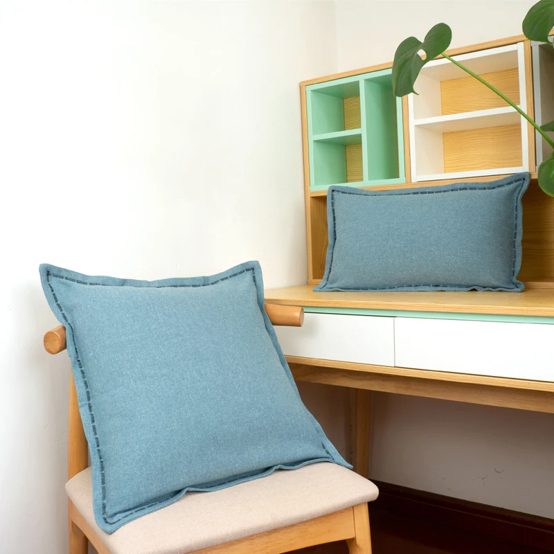 

Nordic Style Light Blue Cushion Cover Hemming Envelope Pillowcase Throw Pillow Sofa Chair Home Decor Without Stuffing