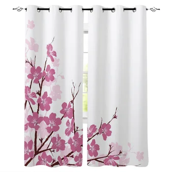 

Flower Peach Petals Branch Spring Pink Window Curtains Living Room Kitchen Curtains for Bedroom Left and Right Biparting Open