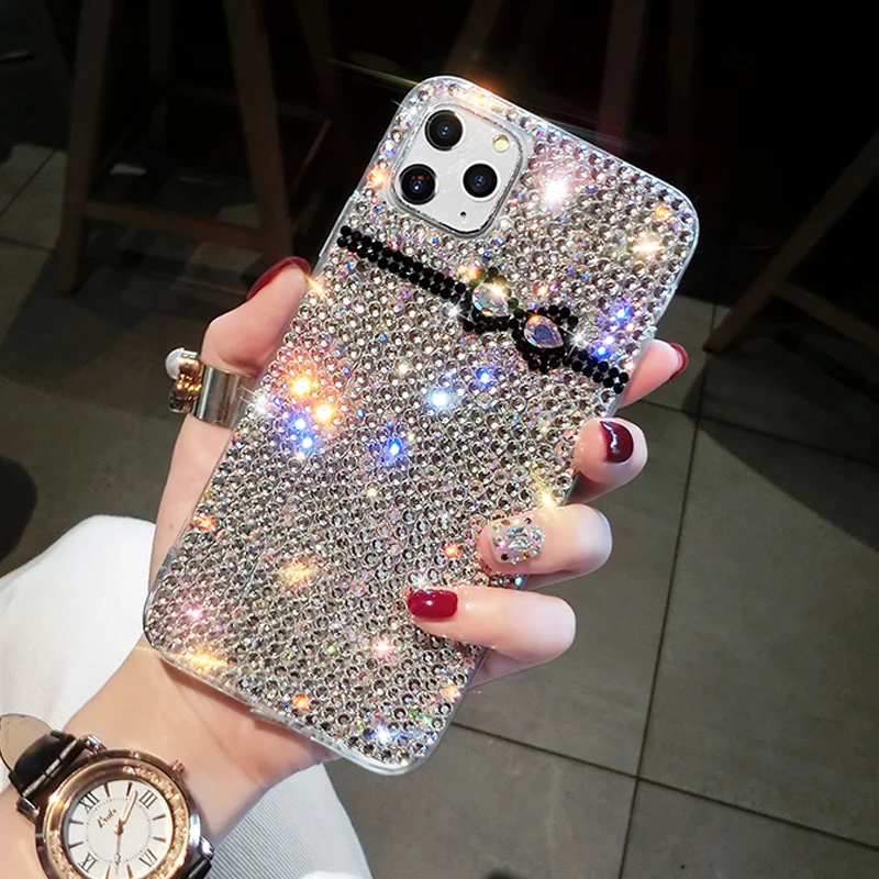 Роскошный блестящий женский чехол-бабочка со стразами для iPhone 13 11 Pro MAX SE2 6 7 8 Plus X XR