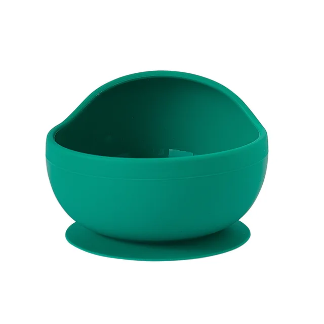 Silicone Baby Feeding Bowl Spoon Kids Tableware Baby Accessories Silicone Plate Spill-Proof Suction Children Self Feeding Dishes Bowl Deep Green