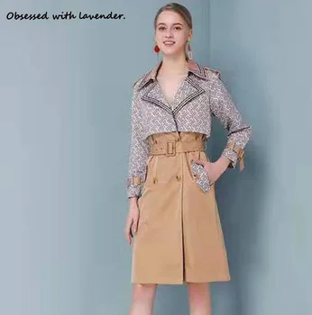 

The latest fashion trench coat, slim temperament, pattern stitching, spring and autumn, female, brown, apricot